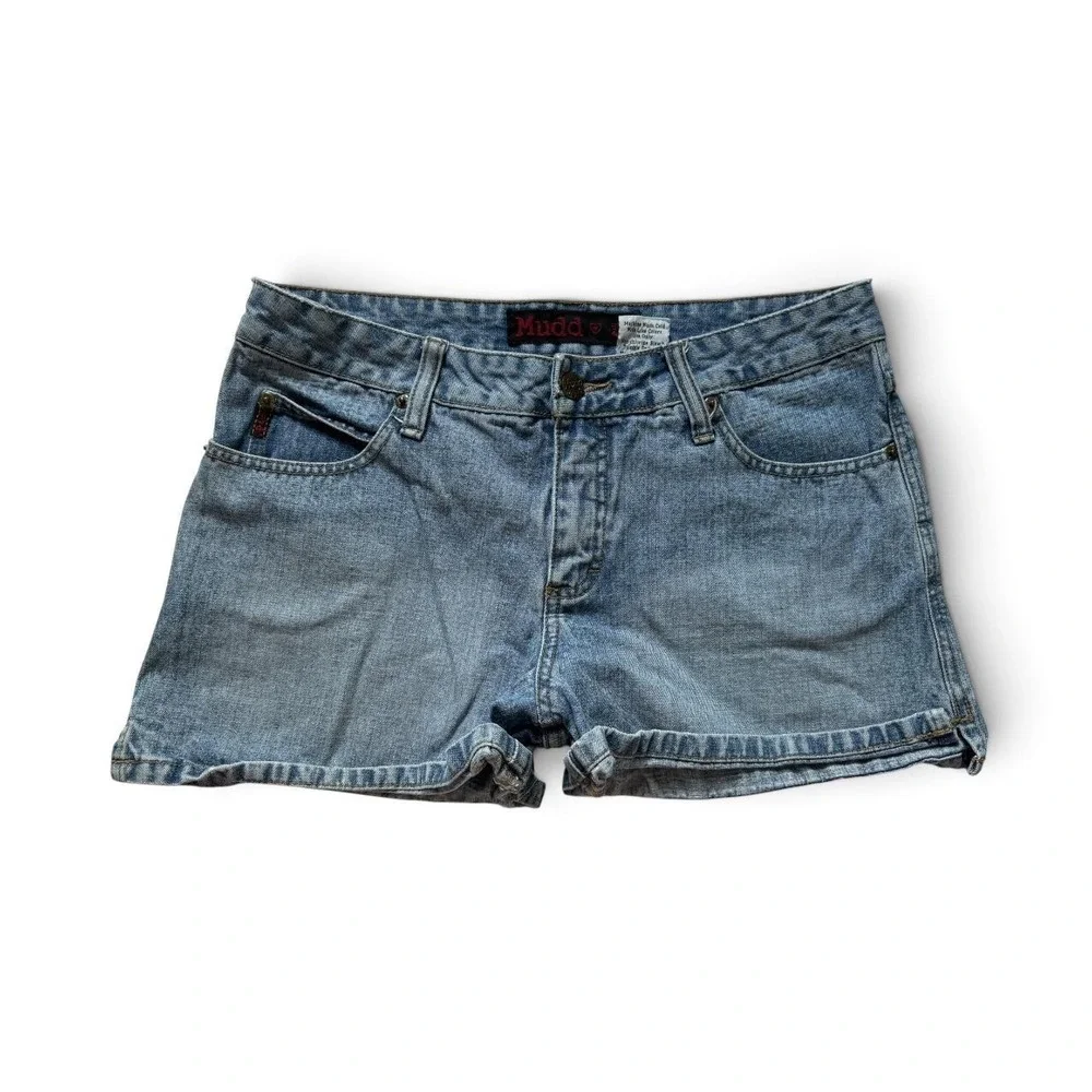 Mudd Vintage Y2K Medium Wash Denim Shorts Mid Rise 100% Cotton Blue Size 9